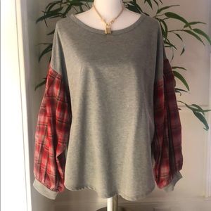 Long sleeve plaid french terry top